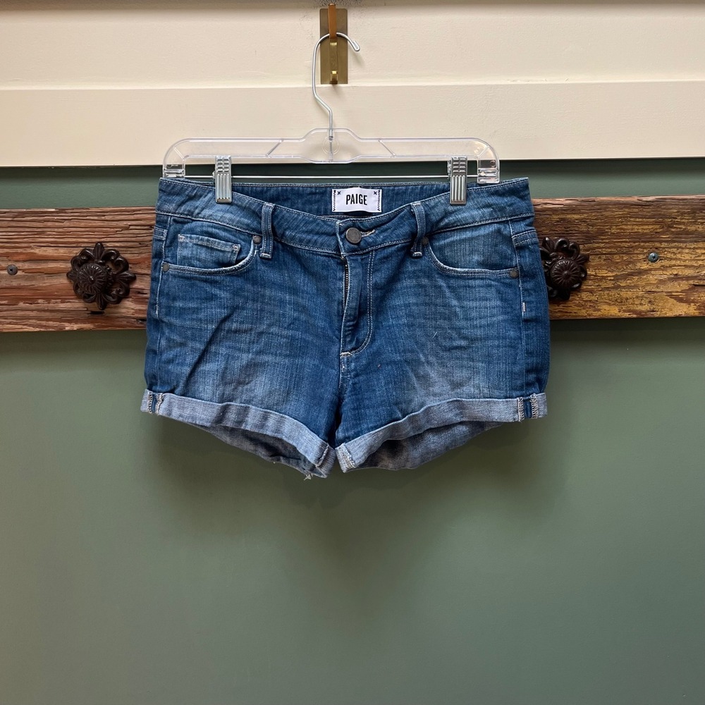 PAIGE Jimmy Jimmy Short Medium Wash Cuffed Denim Boyfriend Shorts Size 27